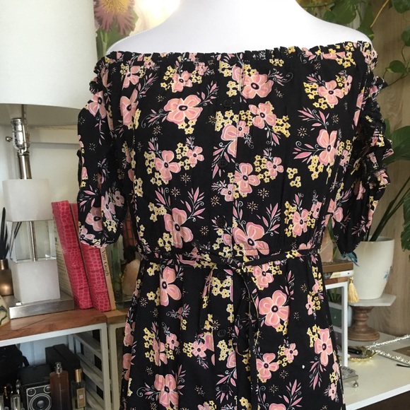 Rahi Cali Malibu Escape High Low Black Floral Dress L - Picture 8 of 14